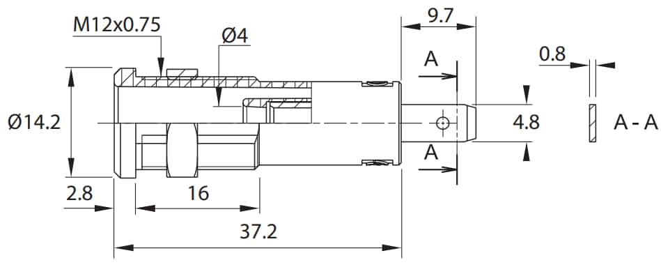 Mechanical Drawing - Cal Test Electronics CT4008 4mm Sheathed Banana Jacks Mechanical Drawing - Cal Test Electronics CT4008 4mm Sheathed Banana Jacks